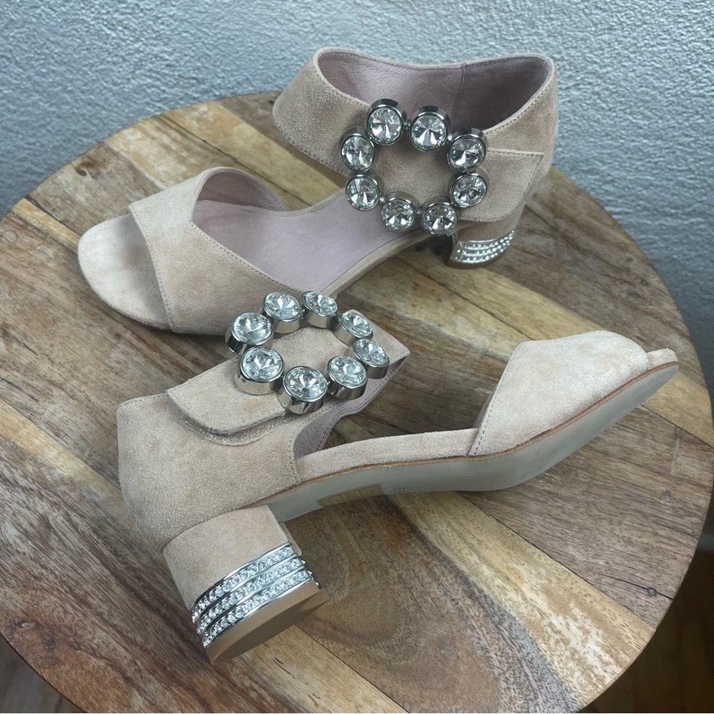 Jeffrey Campbell l 6.5 Boleyn Suede Rhinestone Jewel Buckle Block Heeled Sandals